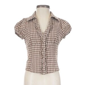 Cider Brown Plaid Button Down blouse